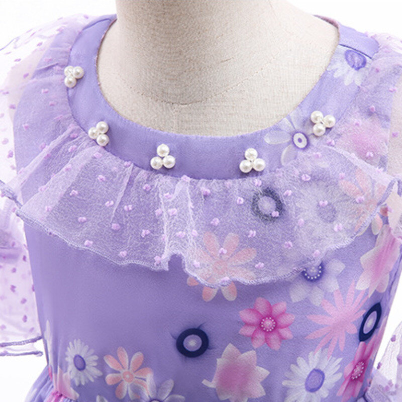 4pcs/Set Flower Encanto Isabela Dress Costume Isabella Mirabel Charm Costume Dress Girl Princess Dress Fantasy Party Kid Clothes