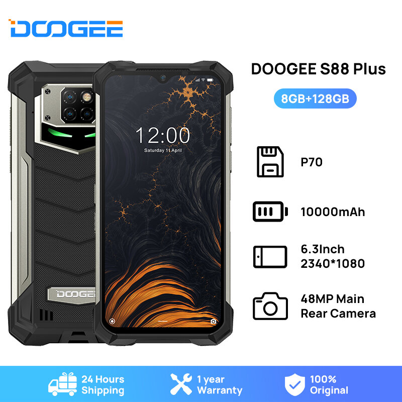 DOOGEE S88 플러스 러기드 스마트폰, 안드로이드 10 OS 글로벌 버전, 48MP 메인 카메라, 8GB RAM, 128GB ROM, IP68, IP69K