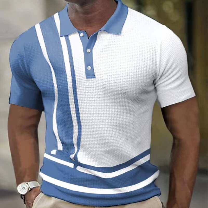 Рубашка-поло мужская с отложным воротником, Повседневная Блузка с цветными блоками, на пуговицах, короткий рукав, лето