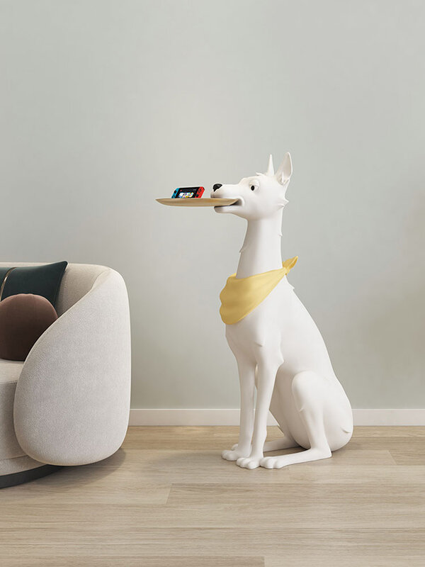 Statue de chien en résine, décoration de luxe pour la maison, plateau de rangement latéral de canapé de salon, grande décoration de sol, ornements Sculpture d'art moderne
