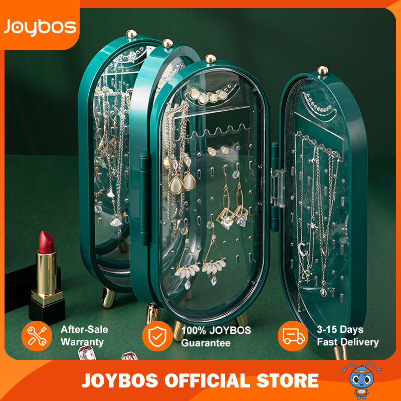 JOYBOS เครื่องประดับพับเก็บกล่องต่างหูขาตั้ง4ชั้น240หลุมกระจก Retro หน้าจอป้องกันฝุ่นขนาดใหญ่ Rack JX51