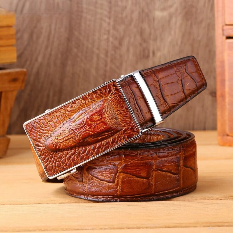 High Quality Men's Crocodile Pattern Leather Automatic Buckle Two-Layer Leather Korean Version Business Casual Jeans Belt