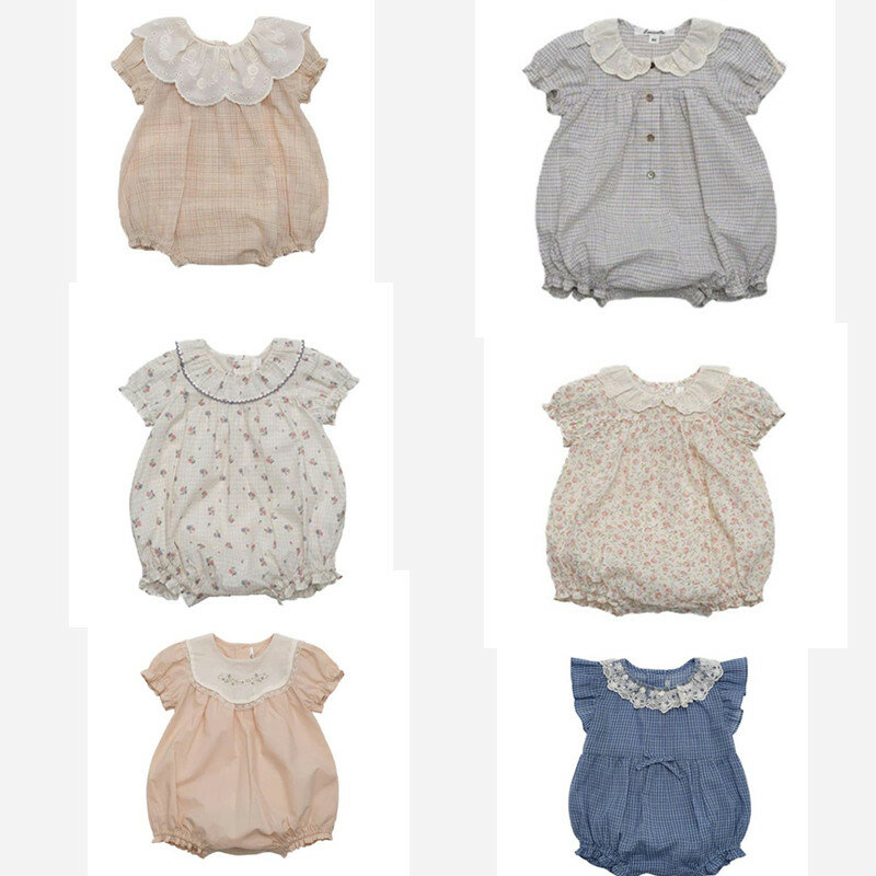 Romper do algodão do bebê Ins Palace Estilo Bordado Floral Bodysuits Confortáveis Estilo Pastoral Bebê Onesie 70-100 Wz1163