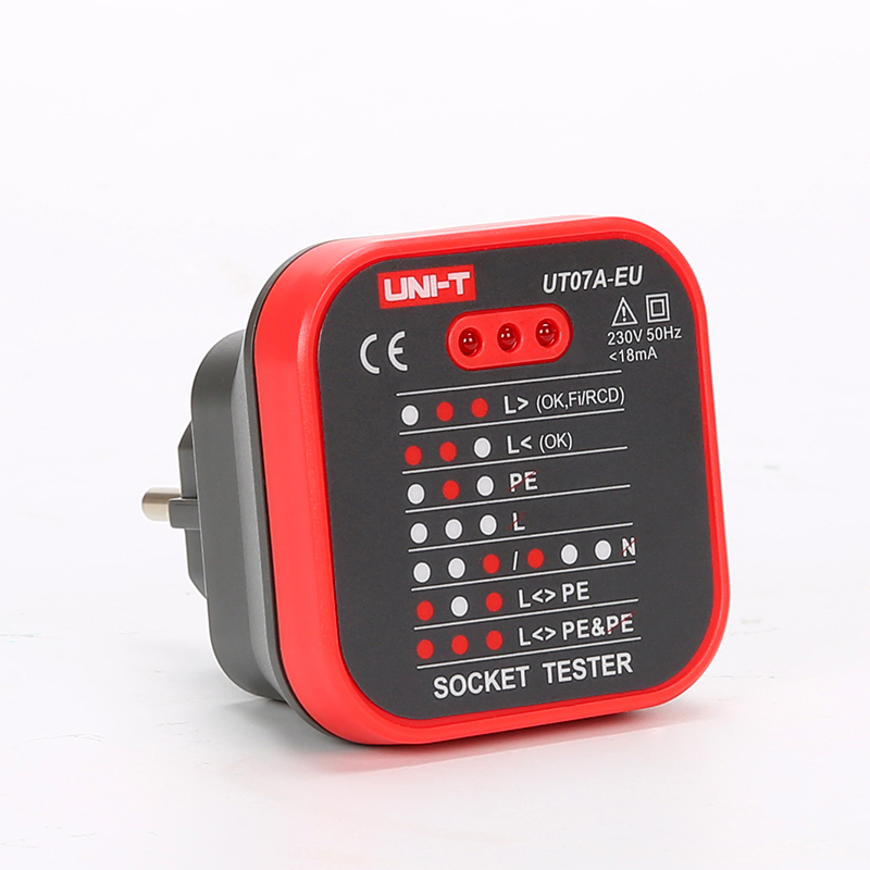 UNI-T UT07A Socket Testers Detector EU Plug Ground Neutral Fire Plug Polarity Phase Check Wiring Detection RCD Leakage Test