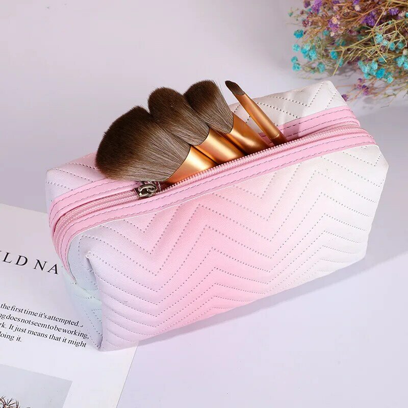 Fashion PU Leather Candy Gradient Color Makeup Bag Casual Travel Wash Bag Cosmetic Organizer Storage Bags for Women