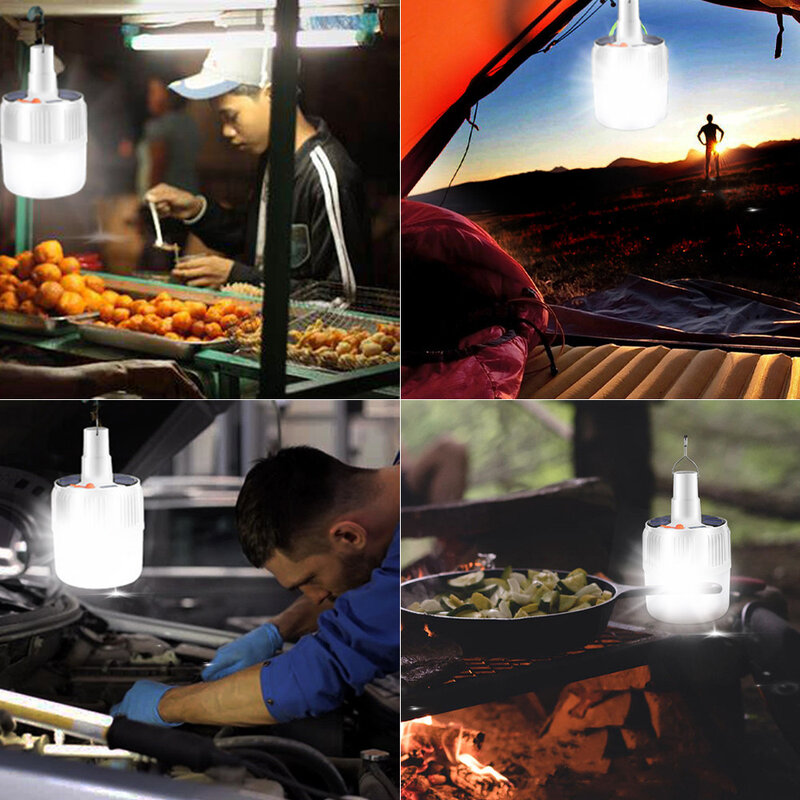 Linterna de bombilla led recargable, Luz Portátil para acampar, luces solares para exteriores, iluminación con Control remoto, 60W, 80W, 100W, lámpara para tienda de campaña