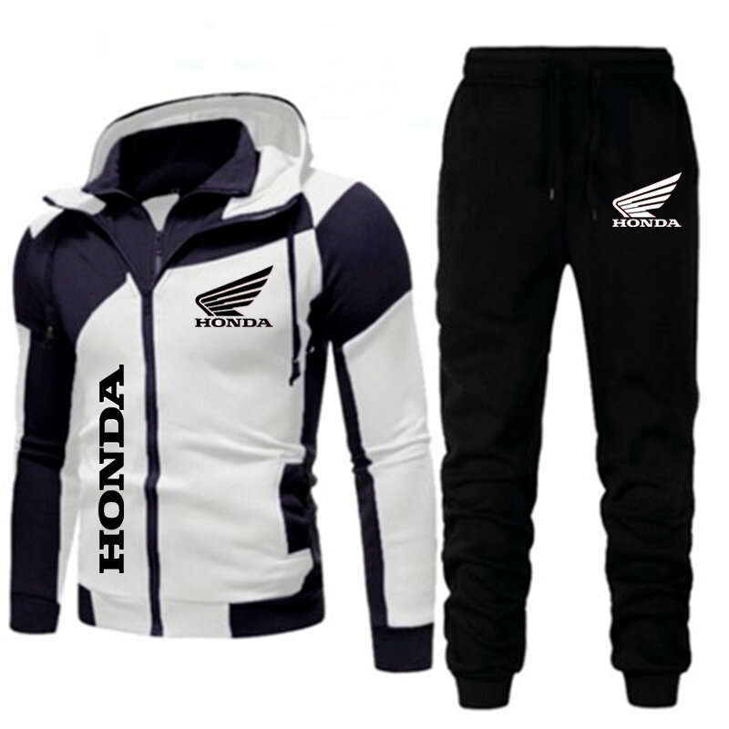 2023 Men's Sportswear Flywing Logo Impresso Lã Quente Zipper Hoodie e Calças Set Running Wear Motorcycle Coat Roupas masculinas