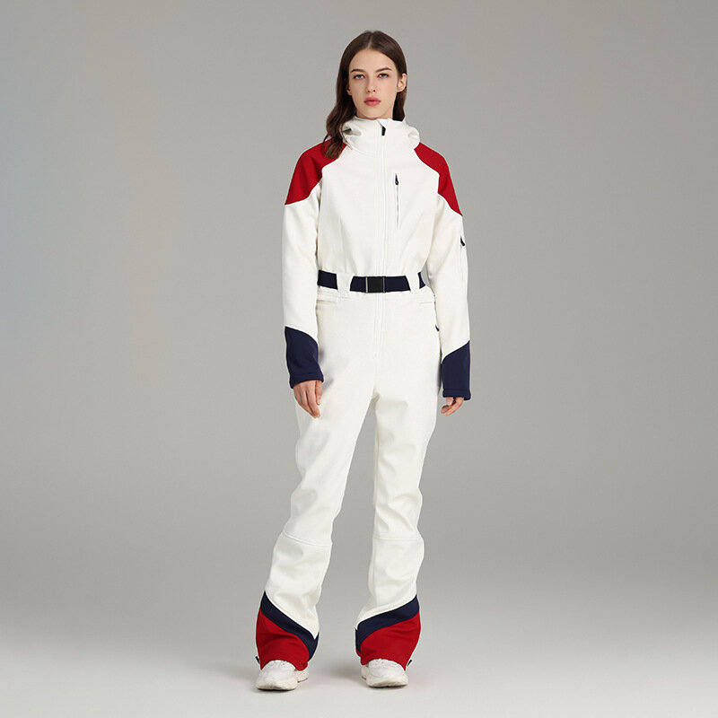 Jednoczęściowe kombinezony narciarskie damskie Slim Fit zimowe ciepły kombinezon wodoodporna odzież termiczna kombinezon z wiatrówką na snowboardzie