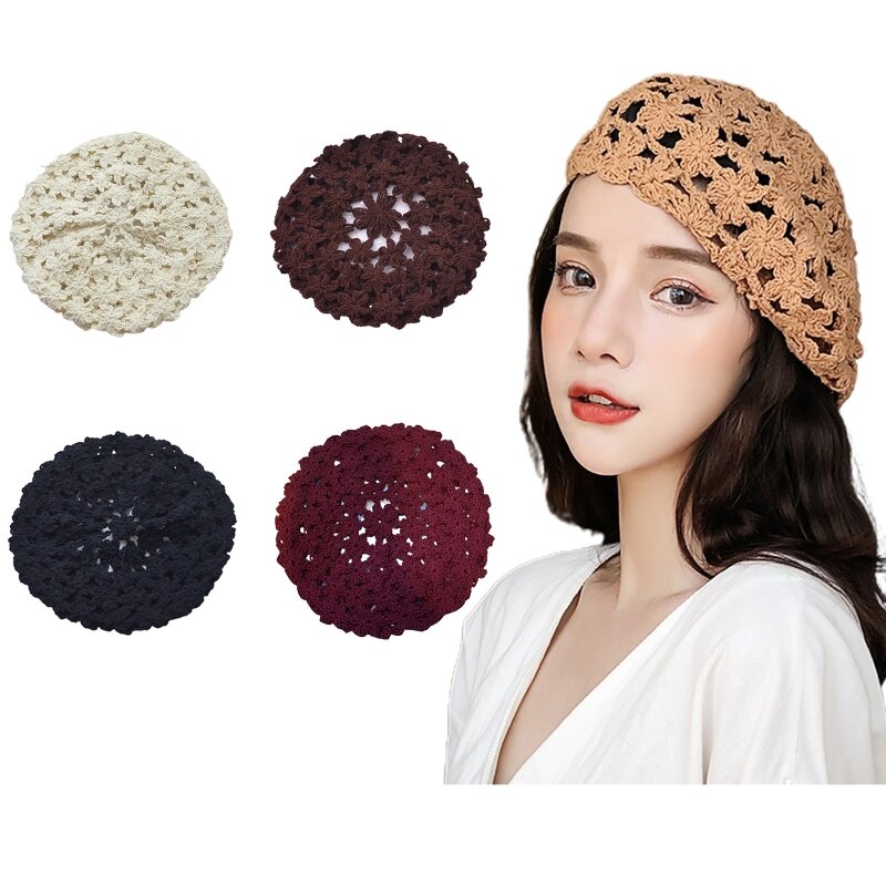 Gorro chapéu de abóbora chapéu de abóbora chapéu de crochê de crochê de cor sólida chapéu de artista para meninas femininas
