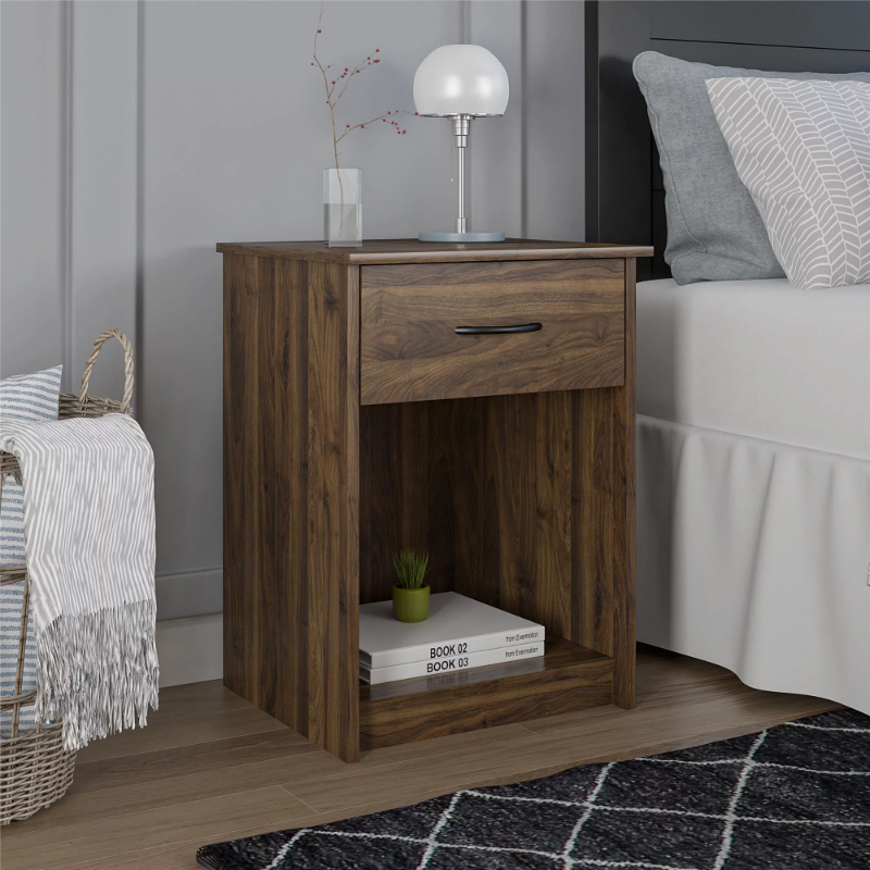 Mainstays Classic Nightstand with Drawer, Black Oak