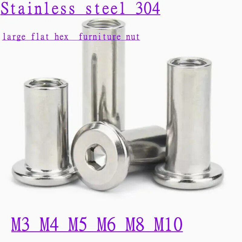 2-20pcs M3 M4 M5 M6 M8 M10 304 Stainless Steel Large Flat Hex Hexagon Socket Head Rivet Connector Insert Joint Sleeve Cap Nut