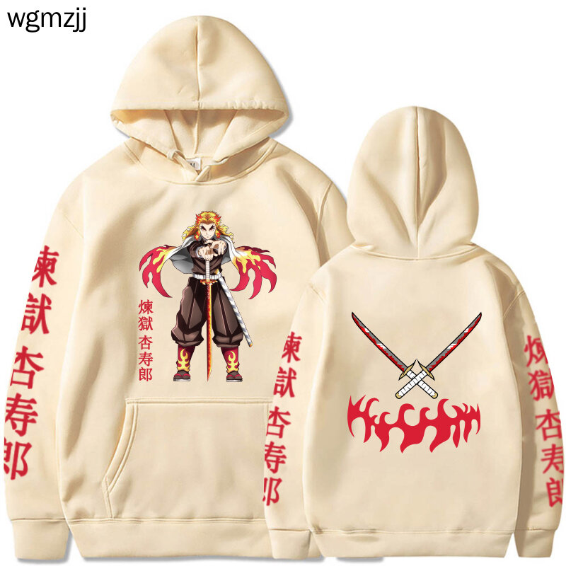 Anime felpa con cappuccio Demon Slayer Rengoku Kyoujuro Harajuku pullover top Warm Winter Outdoor Cloth