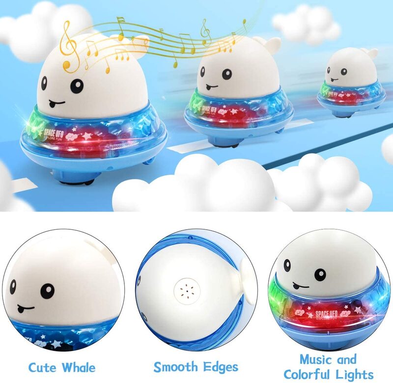 Giocattolo da bagno per bambini giocattolo automatico per vasca da bagno con balena d'acqua Spray 2 in 1 Space UFO Car Electric Whale Bath Ball con Light Up Music