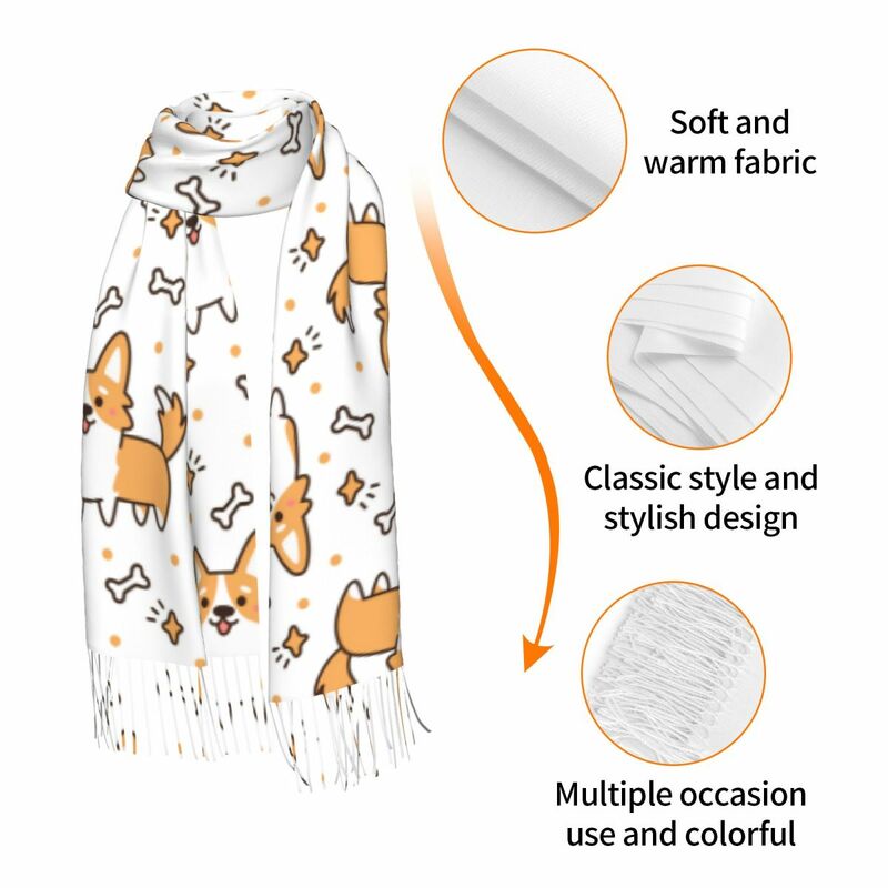 タッセルスカーフ,大きなパシュミナスカーフ,温かみのあるショール,かわいい犬の種をラップした流行の女性のための綿のカシミヤスカーフ
