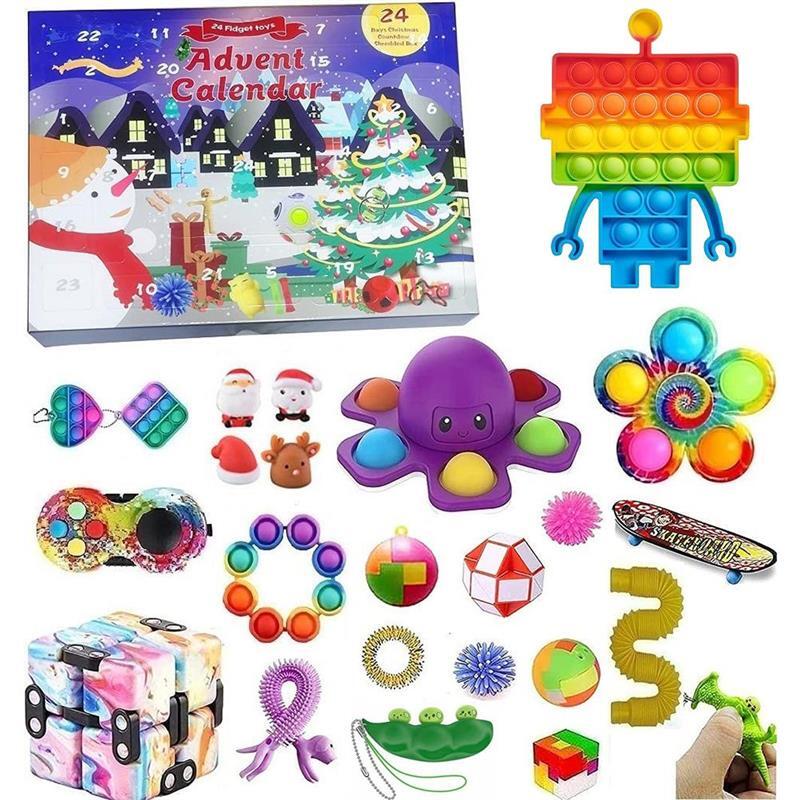 Christmas 24 Days Countdown Advent Calendar with Stress-Relief Toys Blind Box Christmas Party Favor Gifts for Boys Girls Kids