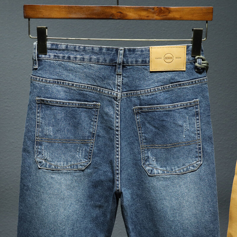 Męskie workowate dżinsy Denim Harem spodnie męskie luźny krój Stretch niebieski moda Desinger Streetwear odzież męska męskie długie spodnie chłopięce