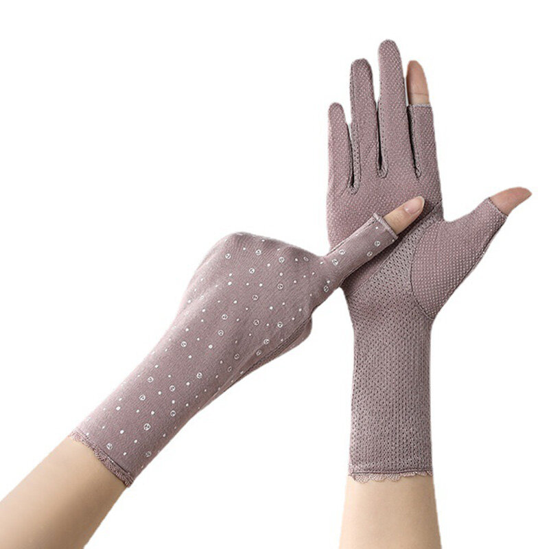 Guanti da guida per protezione solare guanti senza dita antiscivolo traspiranti elastici guanti Touch Screen a due dita guanti da corsa freddi
