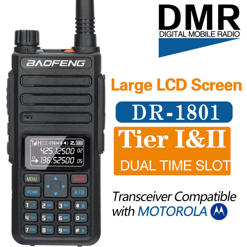 Baofeng DR-1801 Tier 1 + 2 Dual Time Slot Walkie Talkie a lungo raggio DM-1801Updated Dual Band 136-174 e 400-520MHz DMR Digital