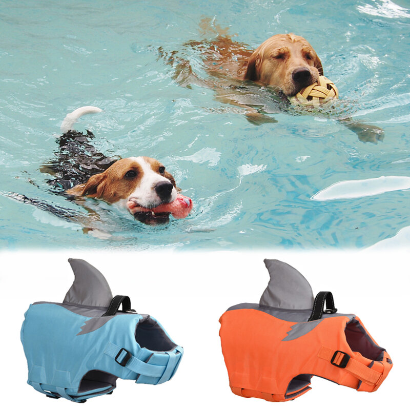 สุนัขสัตว์เลี้ยงความปลอดภัยชุดว่ายน้ำเสื้อผ้าสุนัขเสื้อกั๊ก Shark เสื้อกั๊กกู้ภัยจับสำหรับ...
