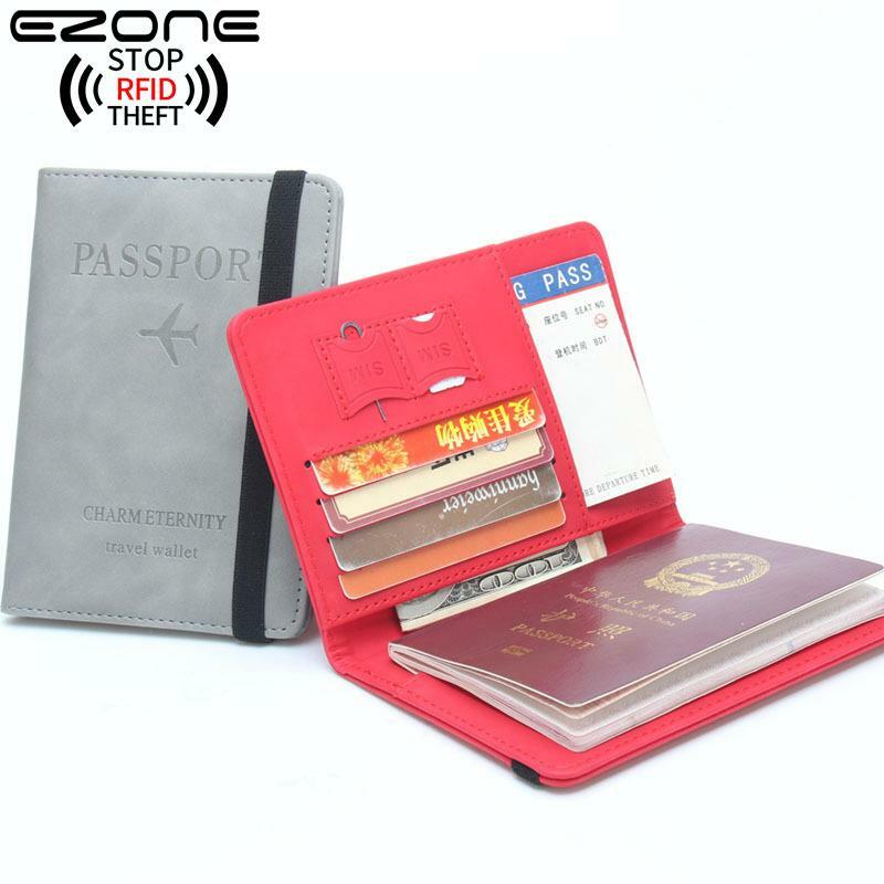 Ezone Vrouwen Mannen Rfid Business Passport Covers Holder Vintage Multifunctionele Id-kaart Pu Leather Wallet Case Travel Accessoires