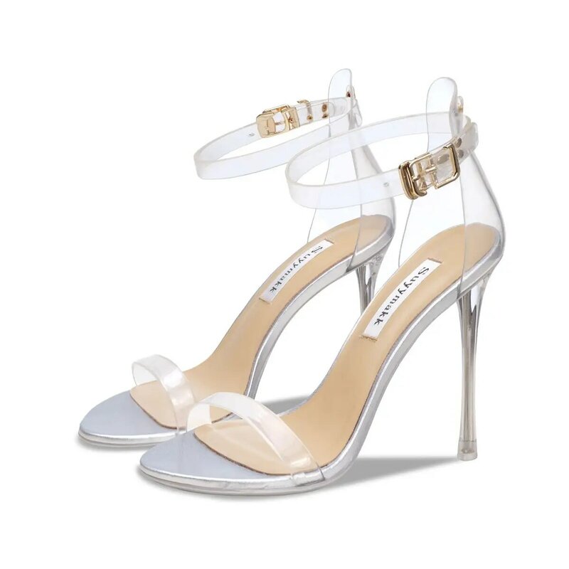 2022 New Transparent PVC Sandals Women For Clear Crystal Cup High Heel Stilettos Sexy Summer Fashion Peep Toe Gladiator Sandals