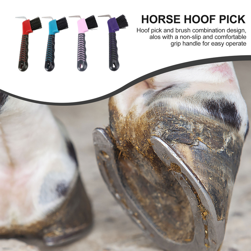 POPETPOP pengait kuku perawatan kuda, produk perawatan kuda Anti kuda dengan desain sikat untuk perawatan kuda (warna acak)