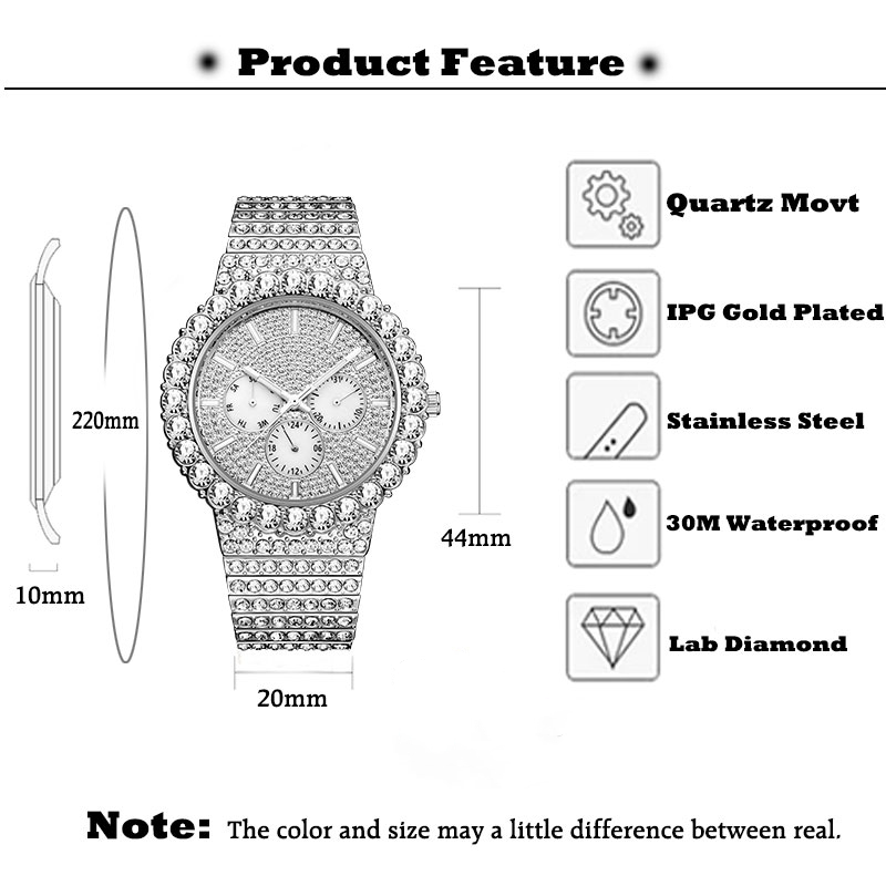 Dropshipping gelo fora relógios masculinos marca superior diamantes de luxo relógio para homem cronógrafo à prova dwaterproof água quartzo relógio de pulso homem relogio
