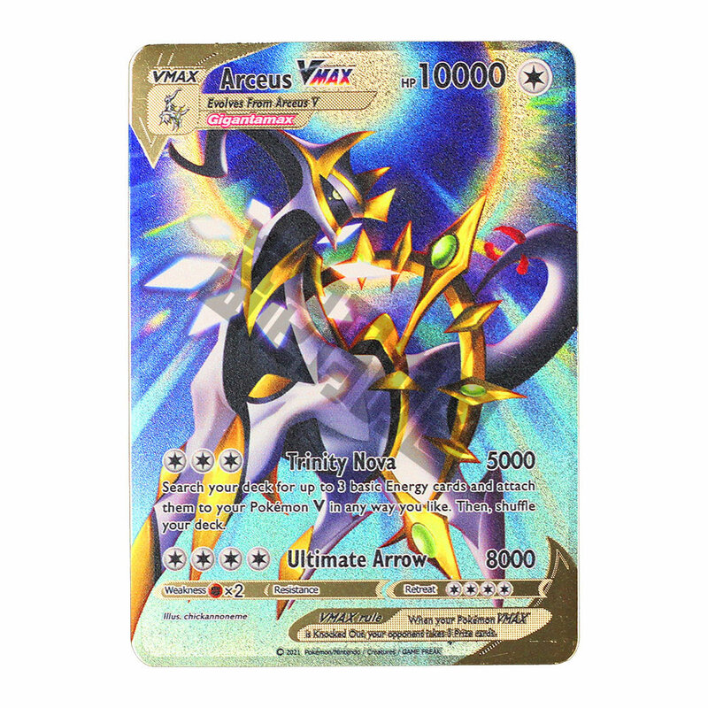 10000 ponto arceus vmax pokemon cartões de metal diy cartão pikachu charizard dourado edição limitada crianças presente jogo coleção cartões