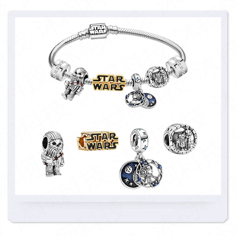 Conjunto de plata de ley 2022 de la serie de Star Wars de Disney, pulsera para Pandora, dijes, cuentas de joyería para niños, envío gratis