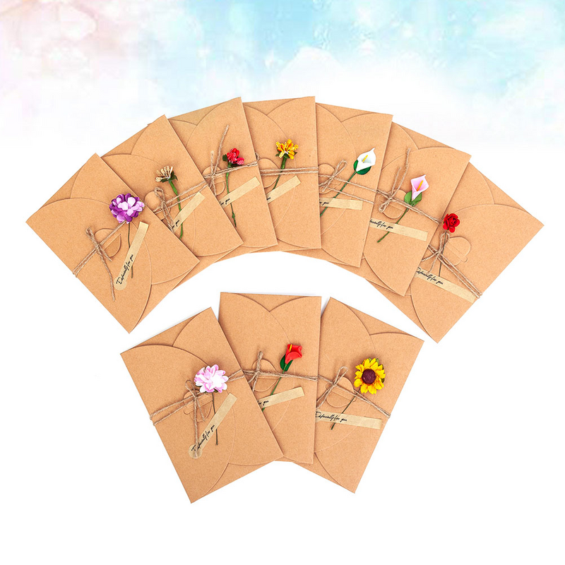 16pcs Flower Kraft Paper Message Card Dried Flower Greeting DIY Kraft Paper Greeting Creative Retro Greeting