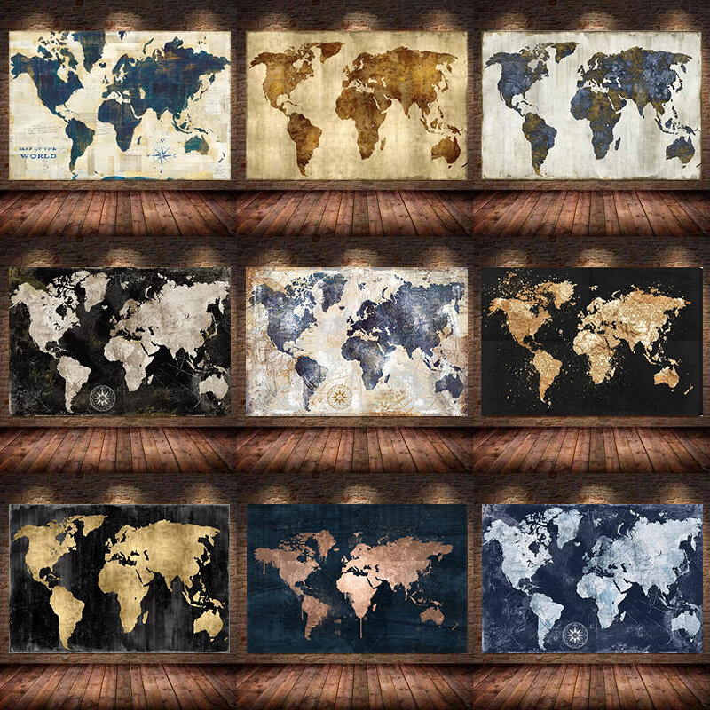 Retro World Map Poster Vintage Canvas Art Decorative Paintings Poster Wall Art Painting Posters Prints Wall Poster Home Decor