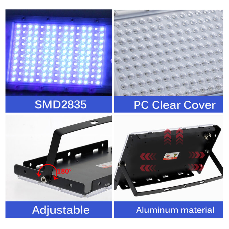 AC220V 300W LED UV Floodlight IP65 Waterproof Ultravilet Lamp 395nm 365nm UV GEL Curing Lamps For 3D Printing UV Glue Curing