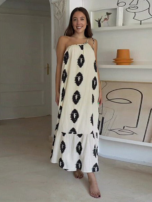 فستان شاطئ للسيدات غير رسمي مطبوع 2023 فستان حفلات صيفي دانتيل بكتف واحد بدون أكمام مثير للنساء الأعياد الأنيقة.