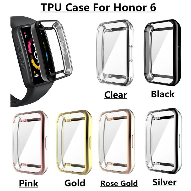 Tpu macio pulseira caso quadro assista proteção completa capa para huawei banda 7/band 6 pro/honor band 6 protetor para carros escudo