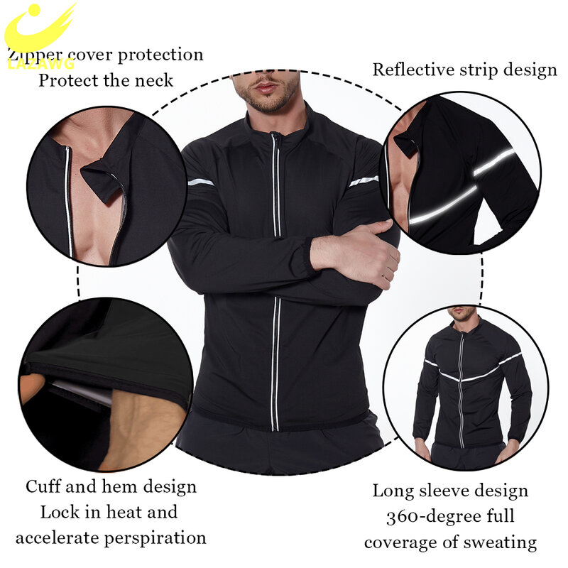 Lazawg men cintura trainer topos suor quente sauna emagrecimento espartilho corpo shaper perda de peso zíper superior camisa de fitness jaqueta shapewear
