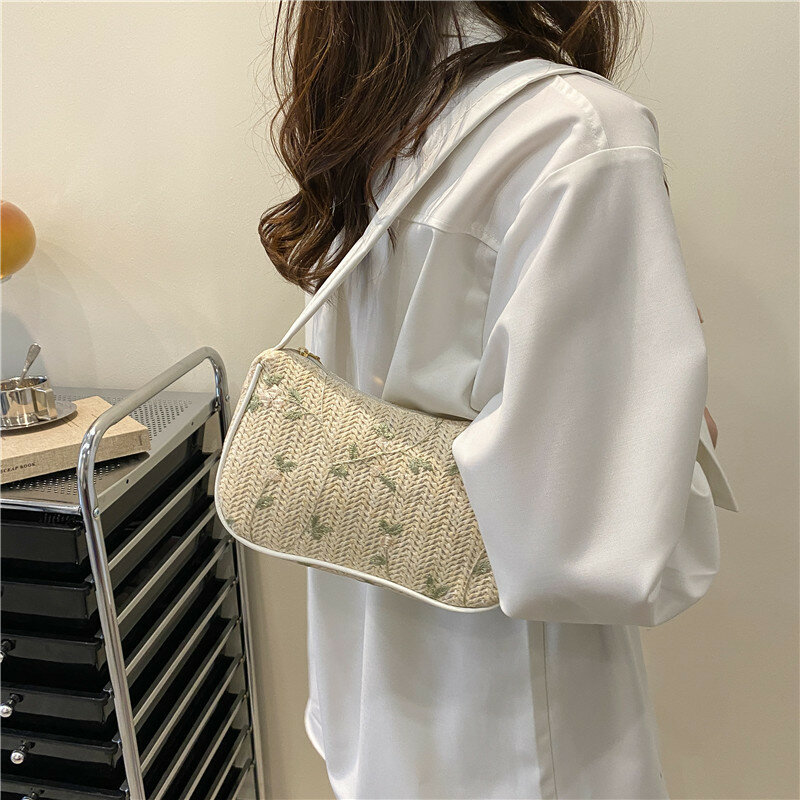 Cotton Linen Underarm Bag Casual Women Shoulder Bags Travel Outdoor  Pouch Phone Pouch Zipper Female Handbag Clutch