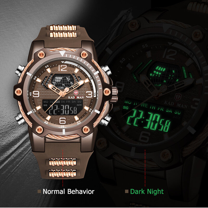 Mens นาฬิกา LED Dual Display นาฬิกาปลุกนาฬิกาจับเวลากันน้ำกันน้ำกีฬานาฬิกาสำหรับชายชายนักเรียน K9055G