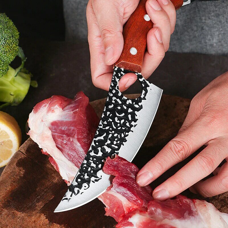 Cuchillo de deshuesar de acero inoxidable forjado, cuchillo de carnicero, cuchillo de Chef de cocina, cuchilla de carne, cuchillo de rebanar, cuchillo de caza al aire libre, 6 pulgadas