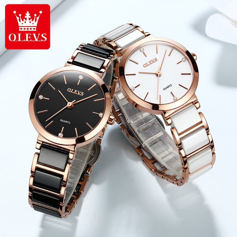 OLEVS-relojes impermeables de alta calidad para mujer, pulsera de cuarzo con correa de cerámica, a la moda