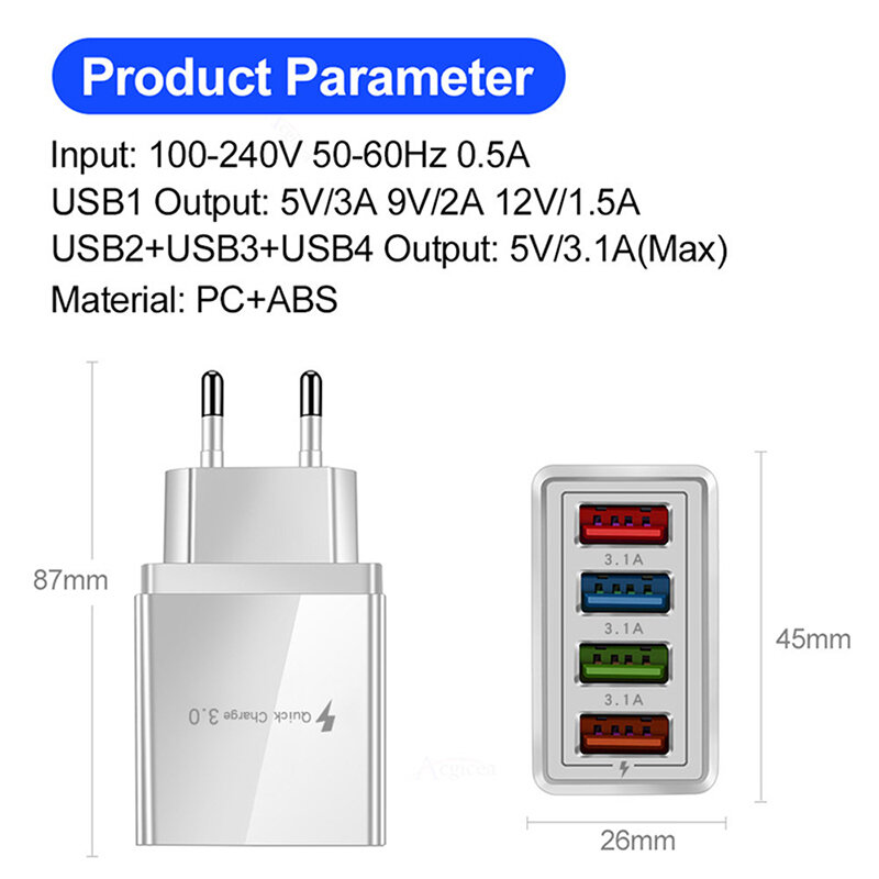 1Pcs หัวชาร์จ Quick Charge 3.0 USB Charger ชาร์จไฟสำหรับเครื่องชาร์จโทรศัพท์มือถืออะแดปเตอร์