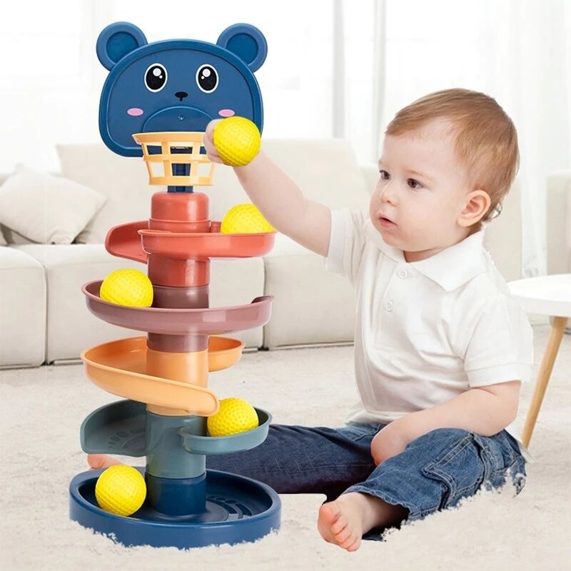 Baby Toys Cartoon Track shooting game Rolling Ball Pile Tower Rotating Track Educational Baby Gift