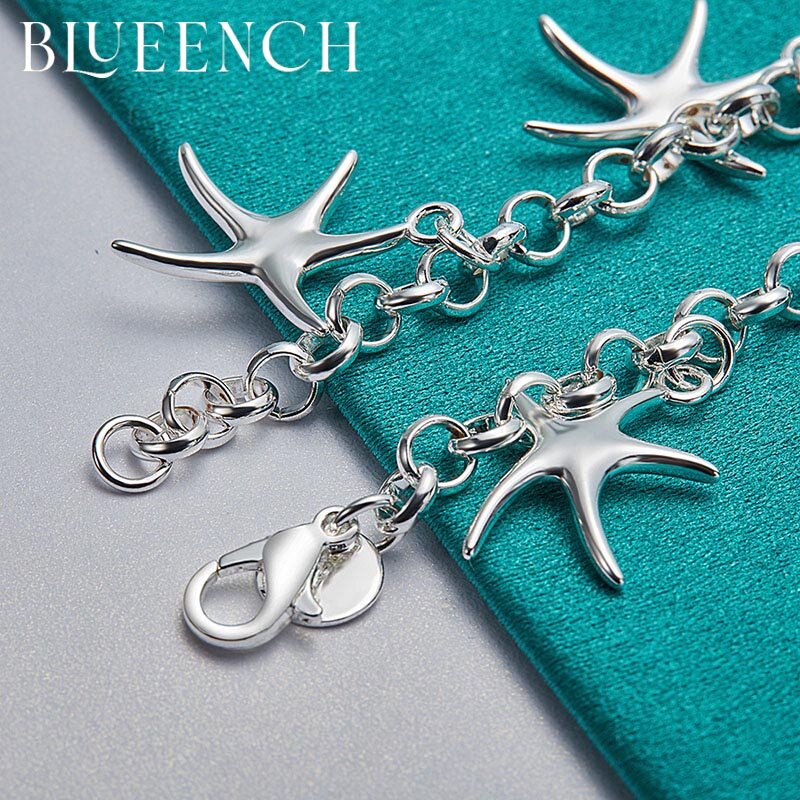 Blueench Gelang Gantung Pentagram Perak Murni 925 Cocok untuk Perhiasan Tren Mode Kepribadian Wanita
