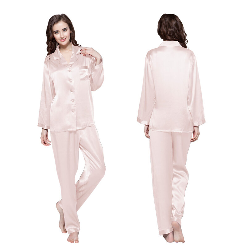 Conjunto de pijamas de seda feminino puro 19 momme senhoras sleepwear luxo natural comprimento total roupas femininas frete grátis