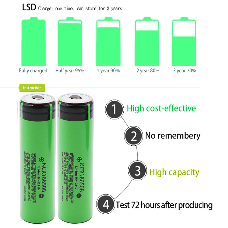 100% original novo ncr18650b 3.7v 3400mah 18650 bateria de lítio recarregável para panasonic lanterna baterias + apontou