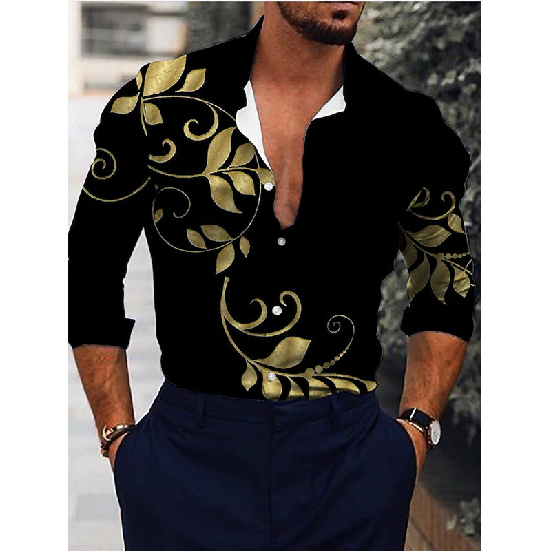 Рубашка мужская оверсайз с длинным рукавом, модная повседневная с принтом тотем, клубный кардиган, блузка, осень
