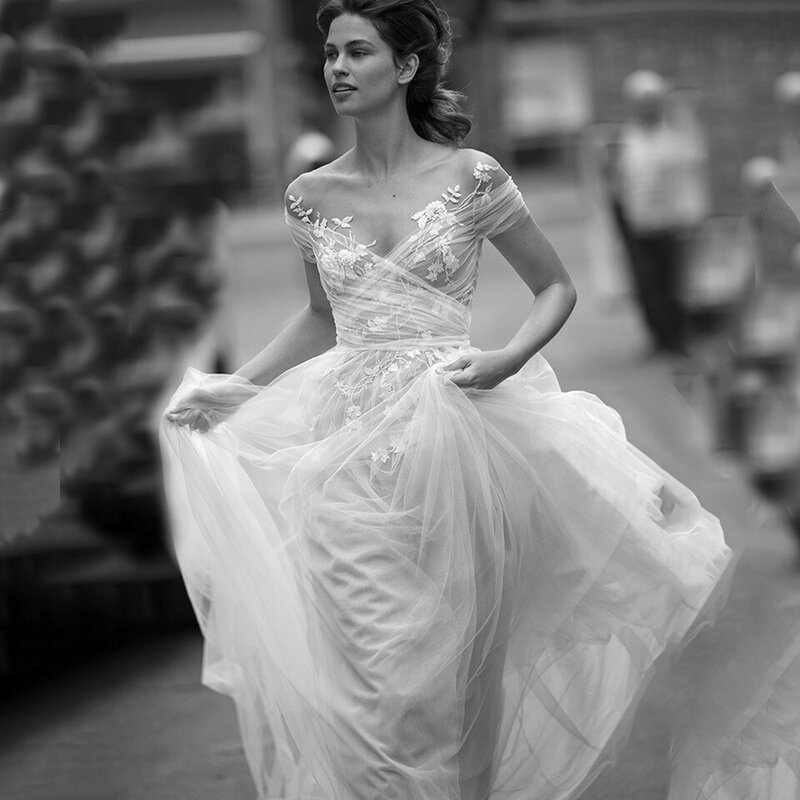 Новинка 2022, романтическое свадебное платье Alicerb с перекрестными кругами, элегантное кружевное свадебное платье из тюля с рюшами, иллюзией, П...