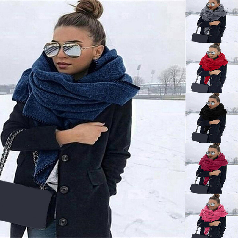 200cm Autumn Winter  Women Solid Color Fleece Scarf Warm Shawl Outdoor Neck Wrap Scarves 6 Colors