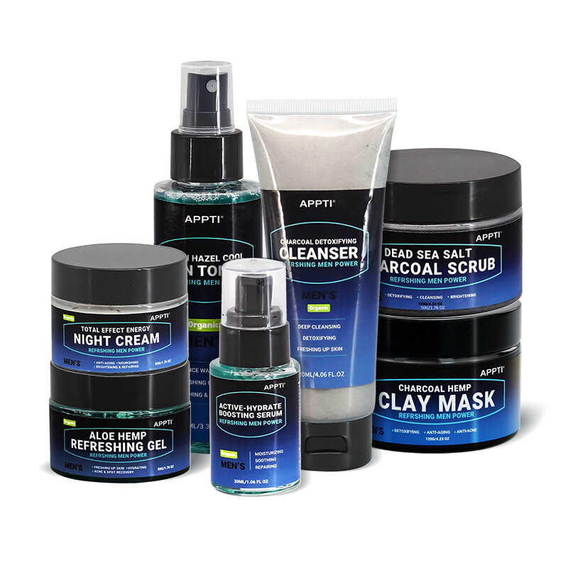 Oil Control Acne Moisturizing Shrink Pores Repair Serum Whitening Anti-Aging Wrinkle Brightening Face Cream Men's Skin Care Set