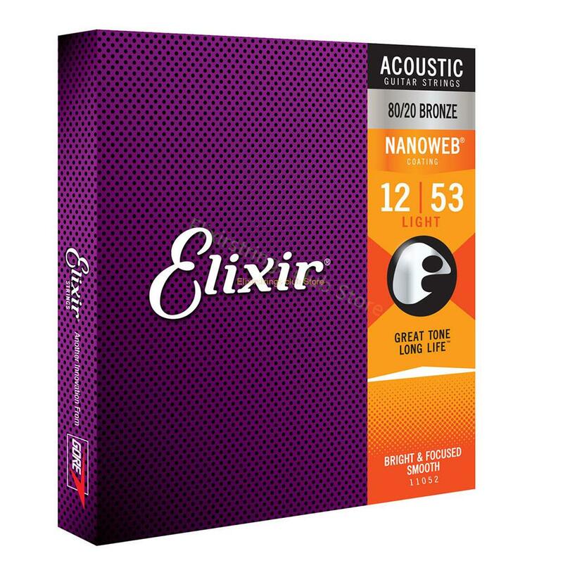 Elixir NANOWEB Acoustic Guitar Strings Ultra-Thin Coating Electric Guitar Strings 11002 11052 16027 80/20 Phosphor Bronze Nickel