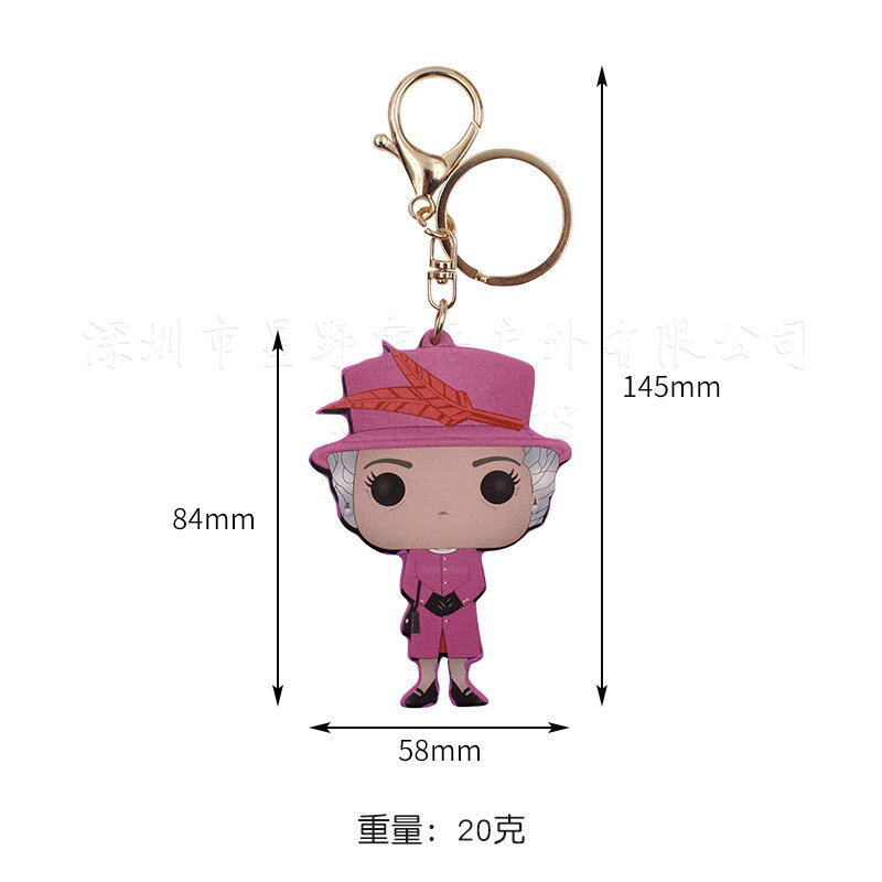 Cute Cartoon queen elizabeth ii Pendant Keychain Holder Key Chain Car Keyring Mobile Phone Bag Hanging Jewelry Kids Gifts